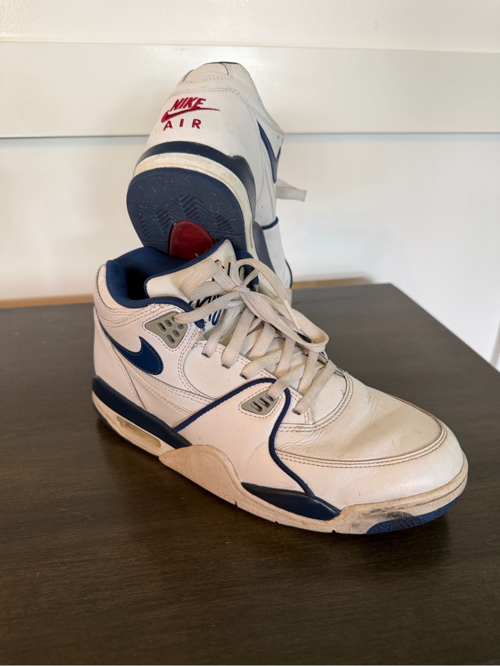 Nike Air Flight 89 White and Navy Air Retro Basketball Sneakers
